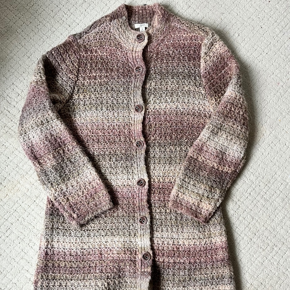 J. Jill Long Cardigan Sweater Women M Neutral Striped Boho Cottagecore Cozy M